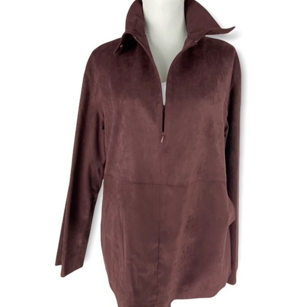 Yansi‎ Fugel Women's Wine Faux Suede Half Zip Mock Neck Pullover Top NWT